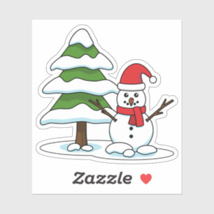 Snowman with Snowy Pine Tree