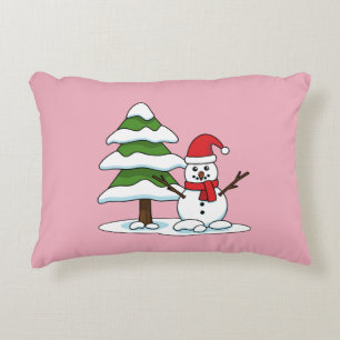 Snowman with Snowy Pine Tree Accent Pillow