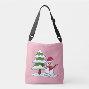 Snowman with Snowy Pine Tree Crossbody Bag