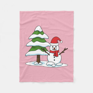 Snowman with Snowy Pine Tree Fleece Blanket