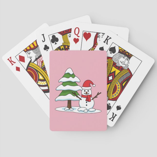 Snowman with Snowy Pine Tree Playing Cards (Back)