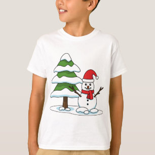 Snowman with Snowy Pine Tree T-Shirt