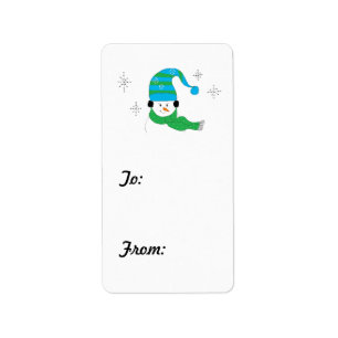 Snowman with Striped Toque Label