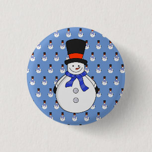 Snowman with top hat 1 inch round button