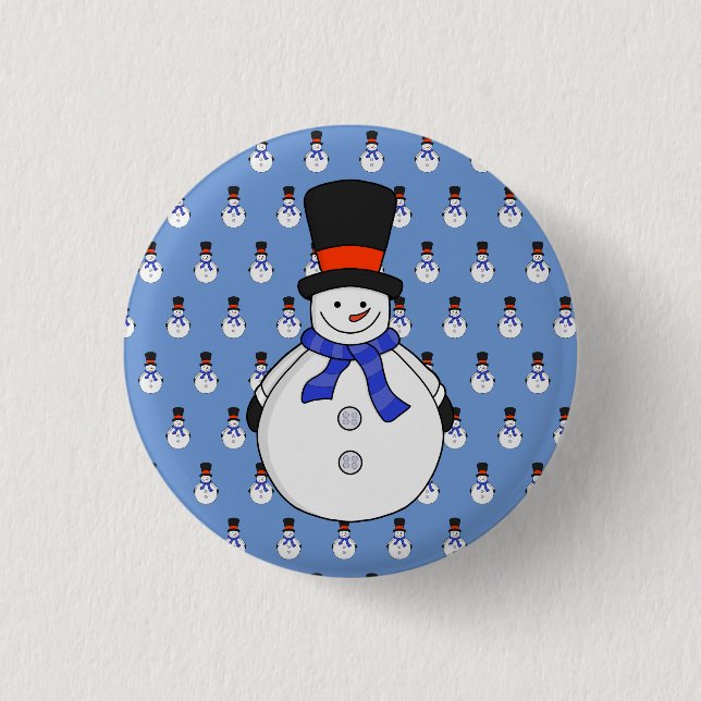 Snowman with top hat 1 inch round button (Front)
