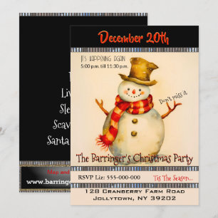 Snowman with Top Hat Christmas Party Invitation