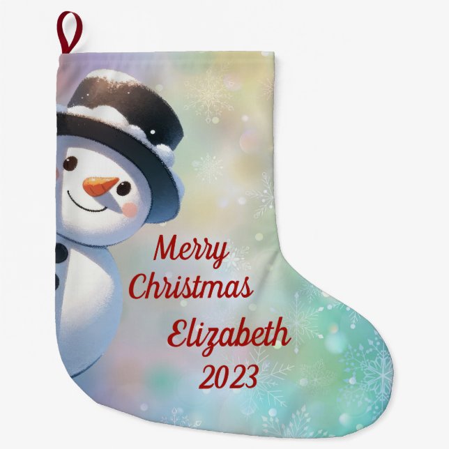 Snowman with top Hat  Large Christmas Stocking (Front)