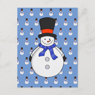 Snowman with top hat postcard
