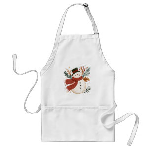 Snowman with Top Hat, Red Scarf and Greenery Standard Apron