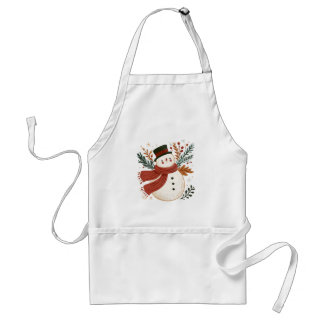 Snowman with Top Hat, Red Scarf and Greenery Standard Apron