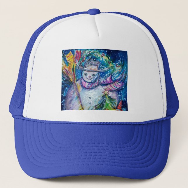 SNOWMAN WITH TOYS Winter Season Trucker Hat (Front)