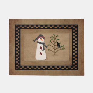 Snowman With Tree Door Mat
