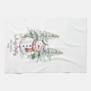 Snowman with Trees Personalized Kitchen Towel