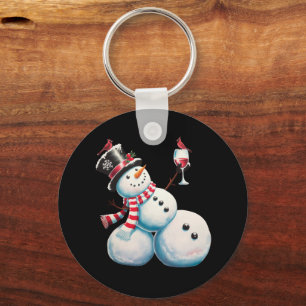 Snowman With Wine Christmas Funny Xmas Gift Keychain