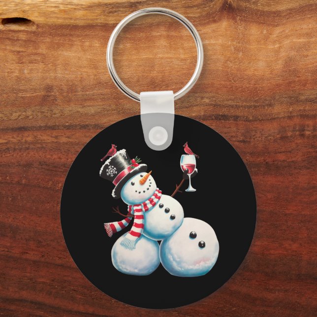Snowman With Wine Christmas Funny Xmas Gift Keychain (Front)