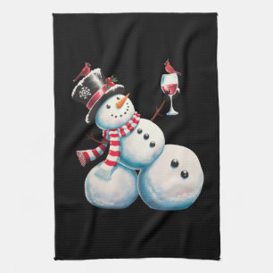 Snowman With Wine Christmas Funny Xmas Gift Kitchen Towel