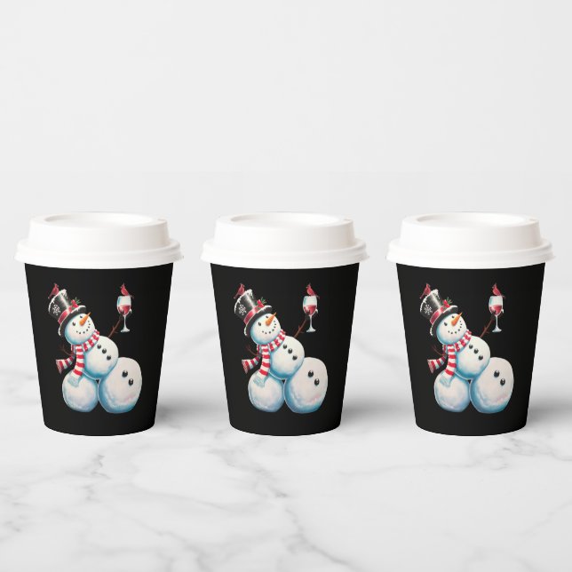 Snowman With Wine Christmas Funny Xmas Gift Paper Cups (Multi)