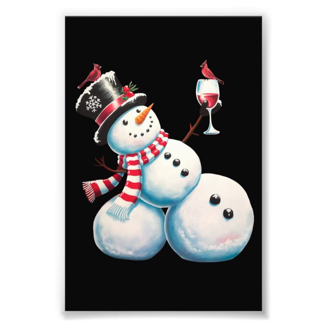 Snowman With Wine Christmas Funny Xmas Gift Photo Print (Front)