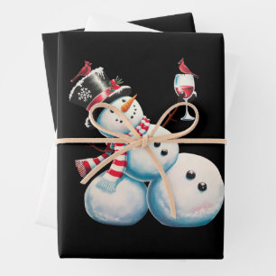 Snowman With Wine Christmas Funny Xmas Gift Wrapping Paper Sheet
