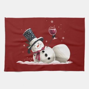 Snowman With Wine Christmas Gift Xmas Holiday Kitchen Towel
