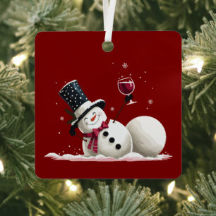 Snowman With Wine Christmas Gift Xmas Holiday  Metal Ornament