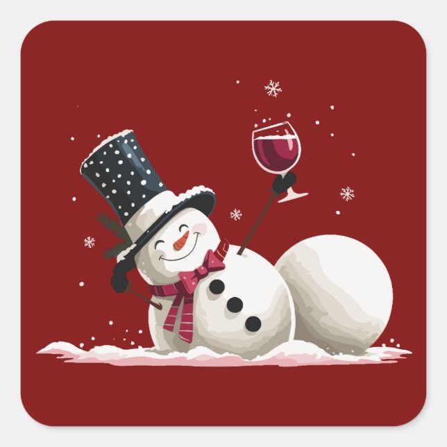 Snowman With Wine Christmas Gift Xmas Holiday  Square Sticker (Front)