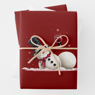 Snowman With Wine Christmas Gift Xmas Holiday Wrapping Paper Sheet