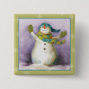 Snowman with Winter Mittens 2 Inch Square Button