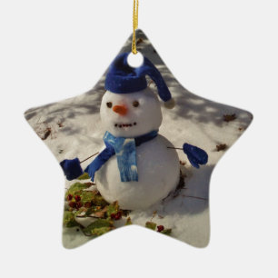 Snowman withBlue Hat and Scarf Ceramic Ornament