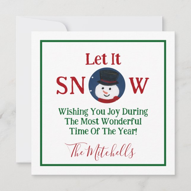 Snowman Wonderful Time Year PERSONALIZE Name Holiday Card (Front)