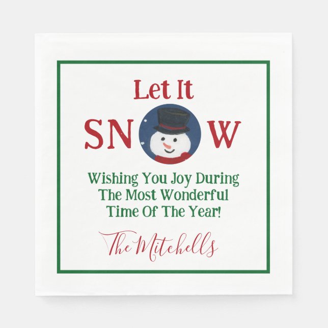 Snowman Wonderful Time Year PERSONALIZE Name Napkin (Front)