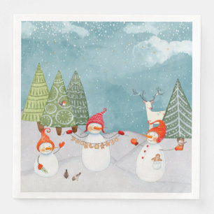 SNOWMAN & WOODLAND FRIENDS IN WINTER WONDERLAND NAPKIN
