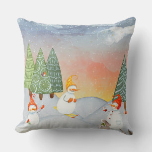 SNOWMAN & WOODLAND FRIENDS IN WINTER WONDERLAND THROW PILLOW