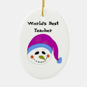 Snowman World's Best Teacher Ceramic Ornament