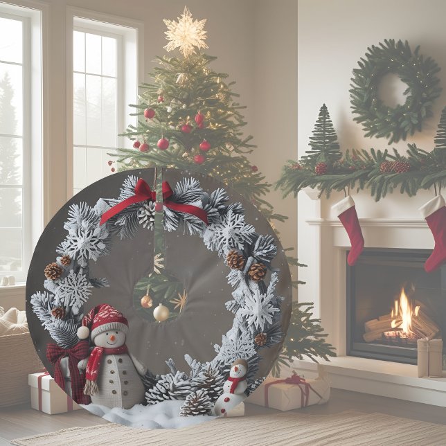 Snowman Wreath Brushed Polyester Tree Skirt (Creator Uploaded)