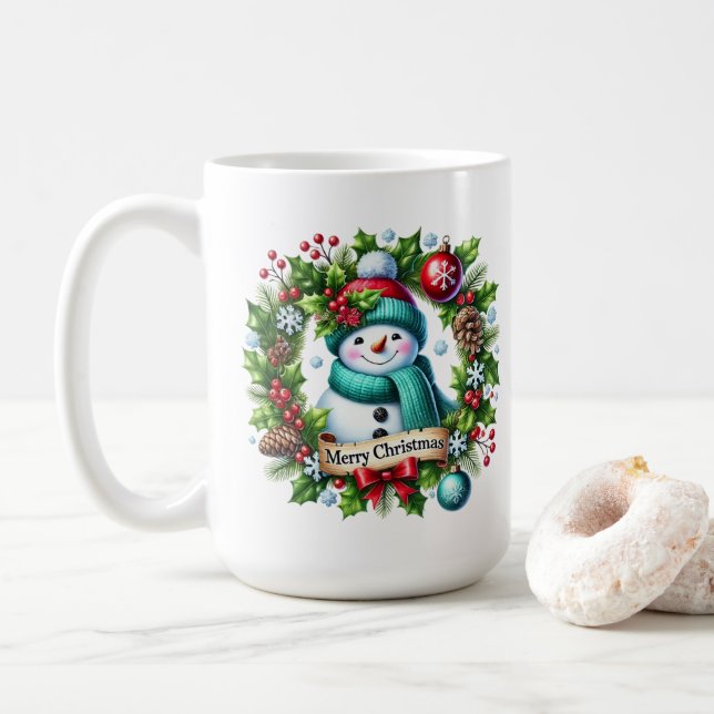 Snowman Wreath Coffee Mug (With Donut)