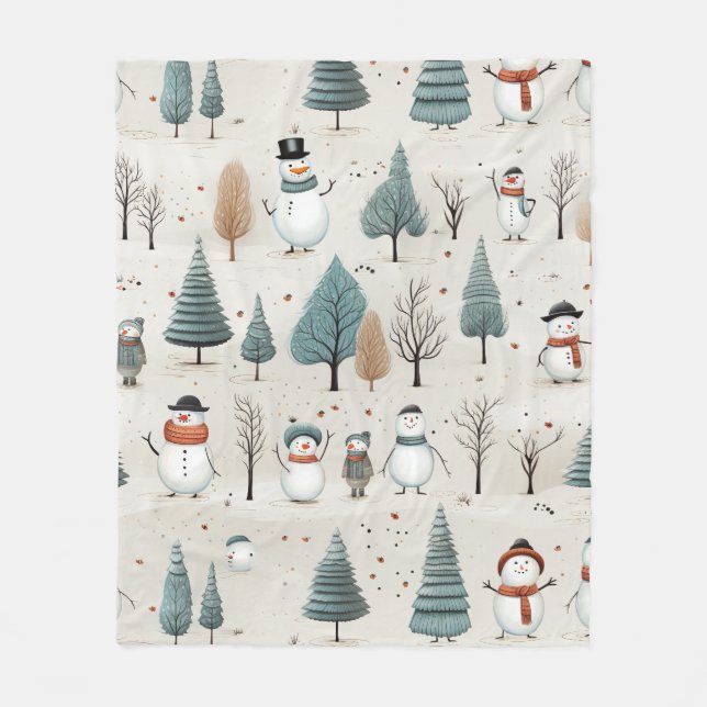 Snowman's and trees fleece blanket (Front)