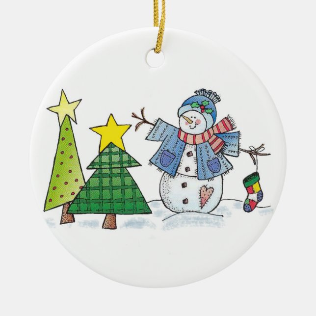 Snowman's Christmas Ceramic Ornament (Front)