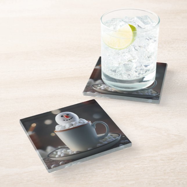Snowman's Delight Glass Coaster (Angled)