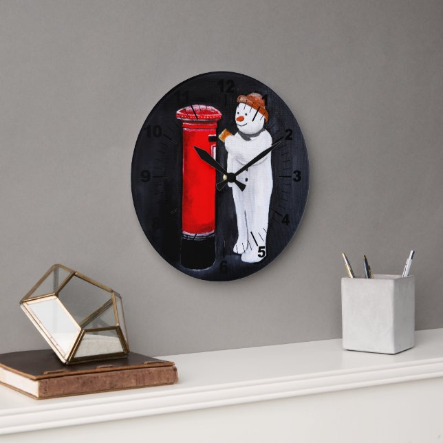 Snowman's Letter to Santa Painting by Alfred Fox Large Clock (Office)