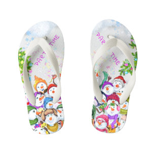 Snowmans Party Christmas Kid's Flip Flops
