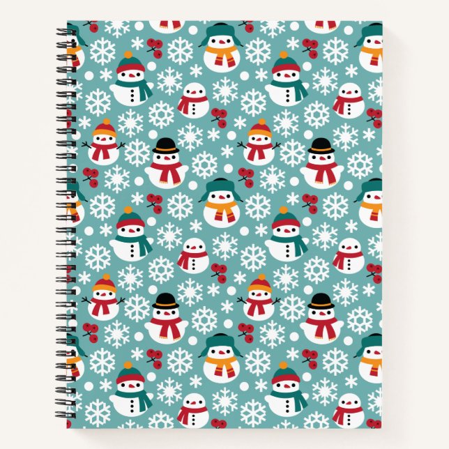 Snowmans & Snowflakes Seamless Pattern Notebook (Front)