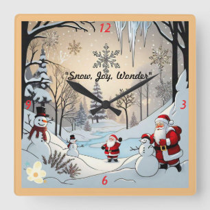 "Snowman's Winter Home" Square Wall Clock