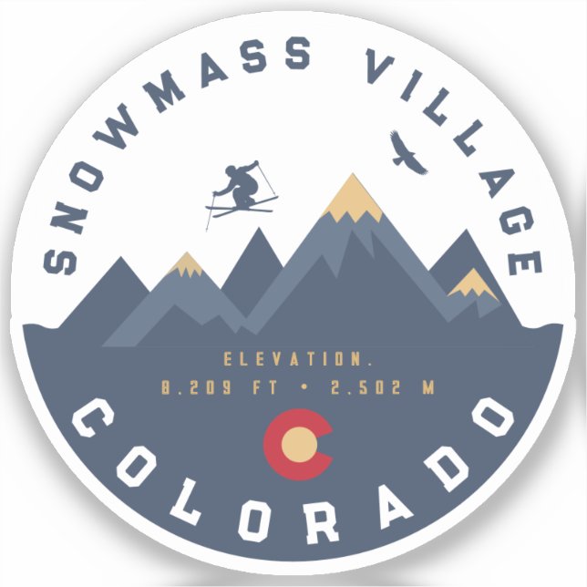 Snowmass Colorado Flag Retro Sunset Ski Souvenirs (Front)