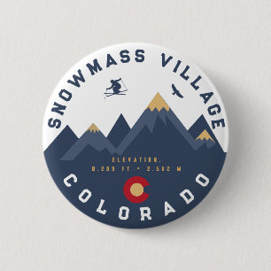 Snowmass Colorado Flag Retro Sunset Ski Souvenirs 2 Inch Round Button