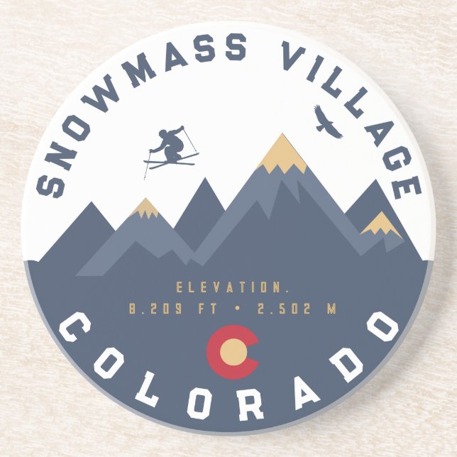 Snowmass Colorado Flag Retro Sunset Ski Souvenirs Coaster (Front)