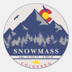 Snowmass Colorado Retro Sunset Ski Souvenirs Classic Round Sticker