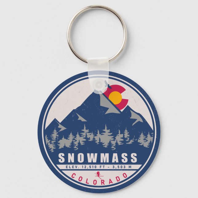 Snowmass Colorado Retro Sunset Ski Souvenirs Keychain (Front)