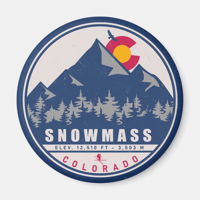 Snowmass Colorado Retro Sunset Ski Souvenirs Magnet (Front)