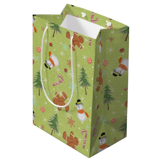 Snowmen and Candy Canes  Medium Gift Bag (Back Angled)